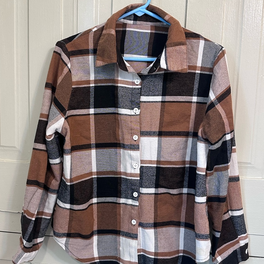 Plaid Button-Up Shirt - Brown and Black